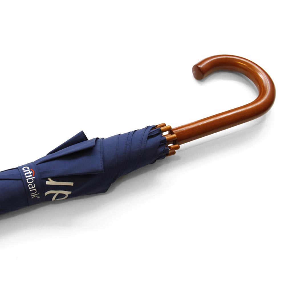 Citibank Navy Blue Straight Umbrella with Wood Handle | Premium Corporate Branding Asset